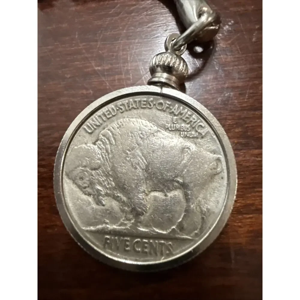 Vintage 1937 Buffalo Indian Head Nickel Keychain Estate Find Rn 3 Coin